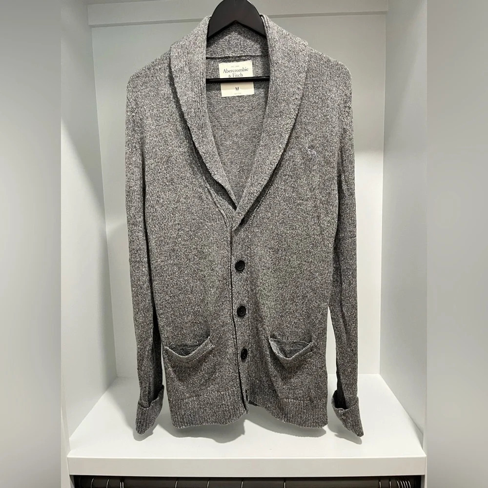 Abercrombie & Fitch Womens Cardigan M Gray/white Knit Button Up Pockets medium